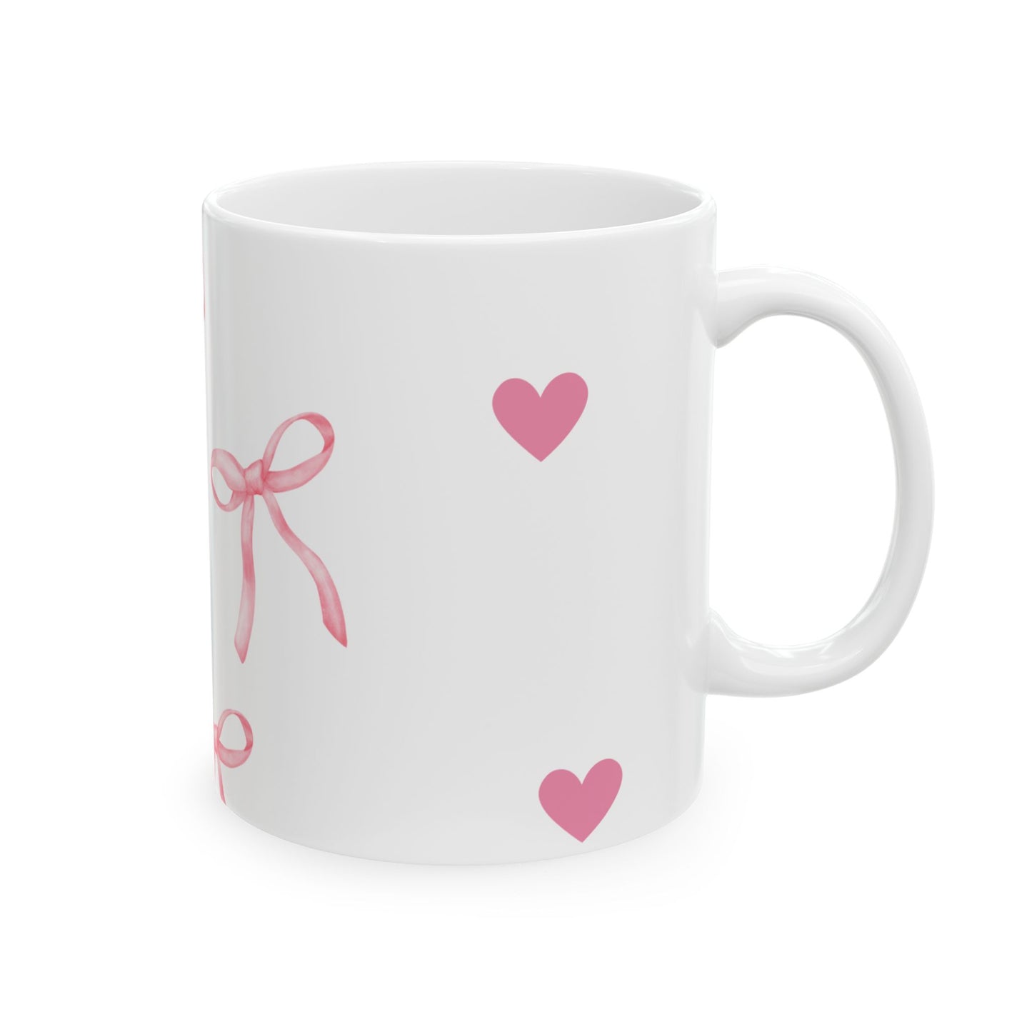 Cute Pink Ribbon Heart Ceramic Mug - 11oz & 15oz for Gift Giving