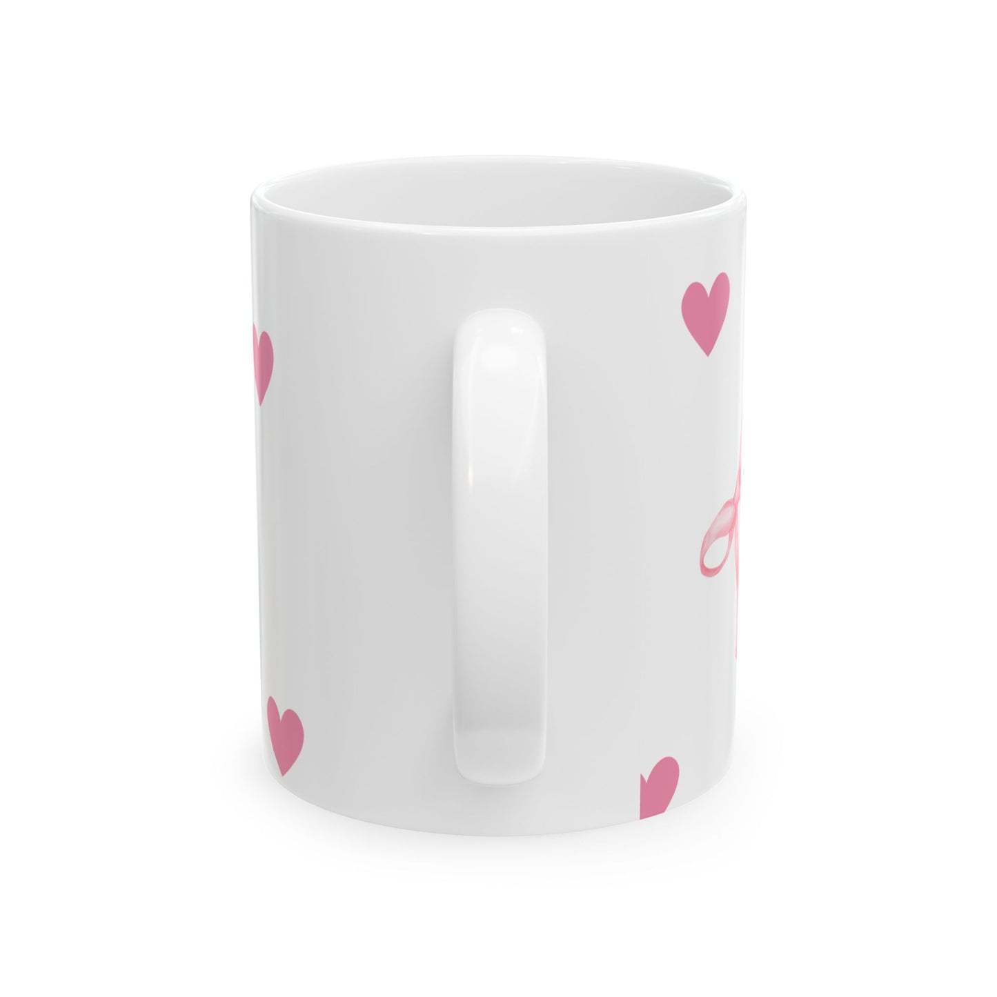 Cute Pink Ribbon Heart Ceramic Mug - 11oz & 15oz for Gift Giving
