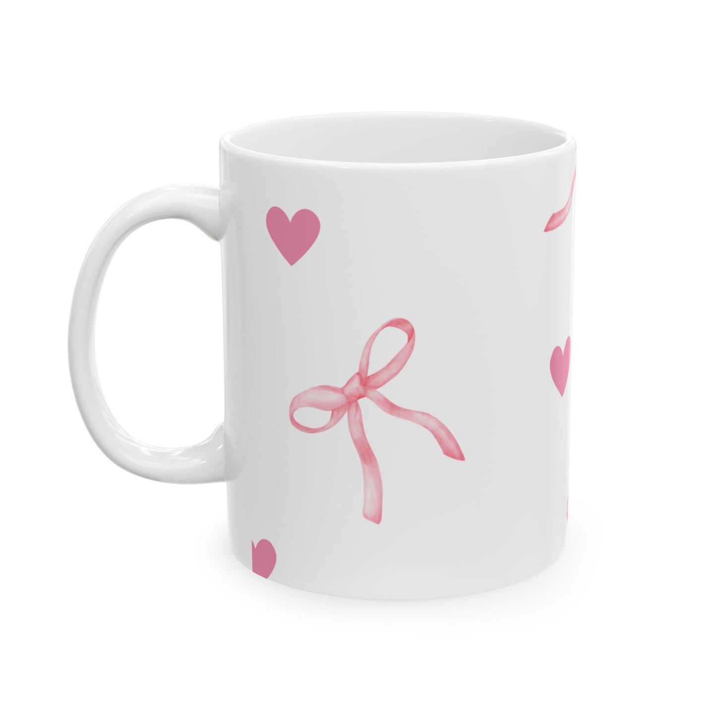 Cute Pink Ribbon Heart Ceramic Mug - 11oz & 15oz for Gift Giving