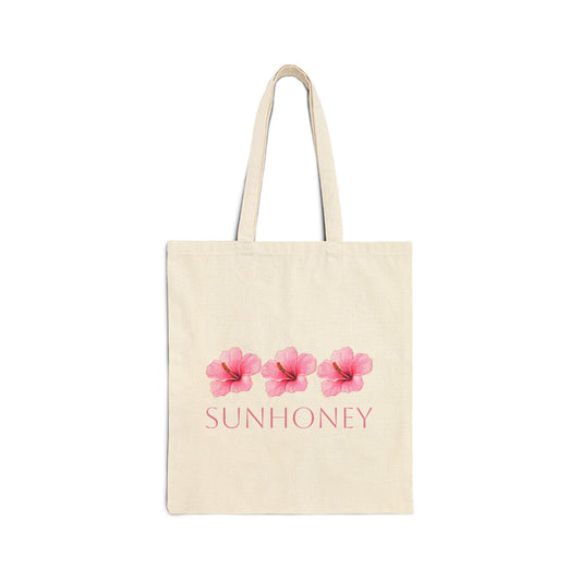 Sunhoney Floral Cotton Canvas Tote Bag - Eco-Friendly Shopping & Beach Carryall