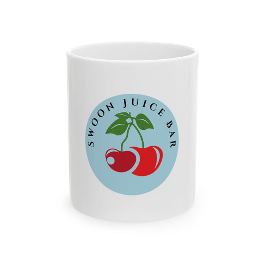 Swoon Juice Bar Ceramic Mug – Perfect for Coffee Lovers & Cherry Enthusiasts