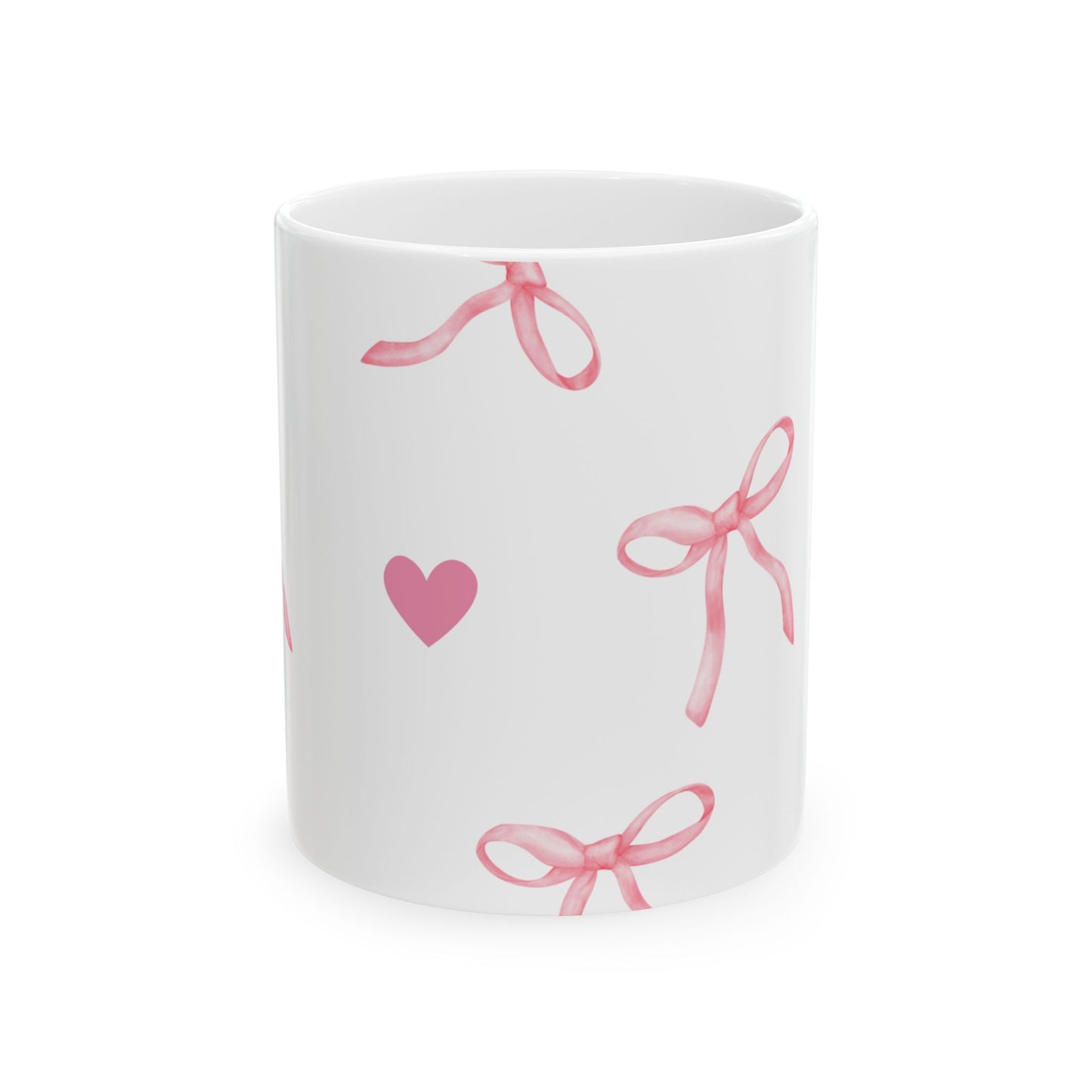 Cute Pink Ribbon Heart Ceramic Mug - 11oz & 15oz for Gift Giving